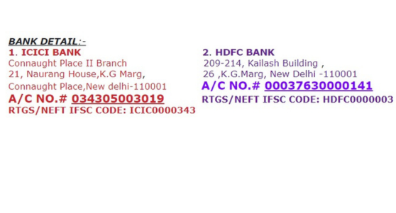 bank details